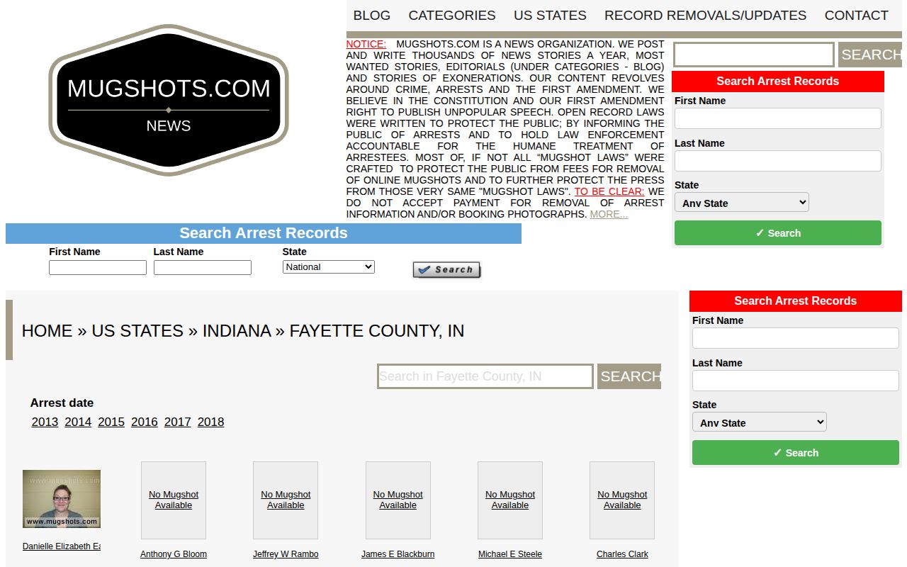 Unofficial Fayette County Indiana mugshot archive page