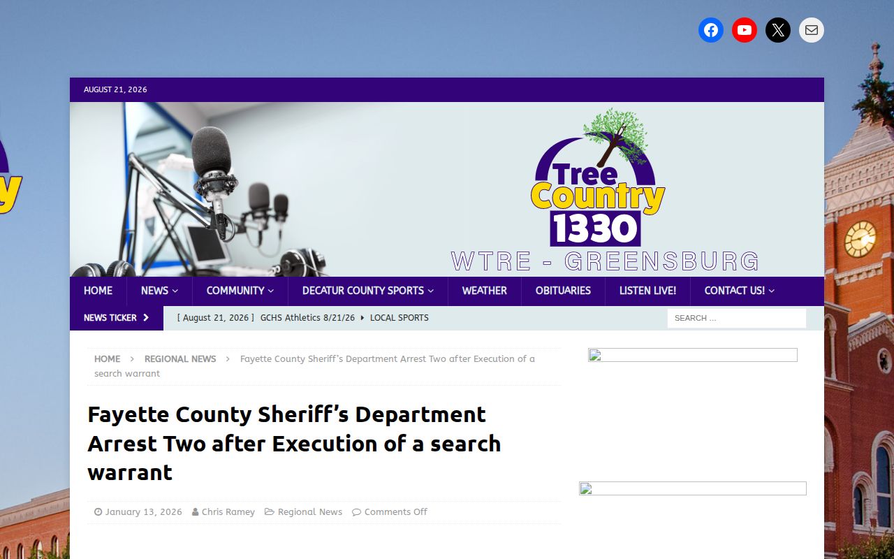 WTRE Fayette County arrest news article interface