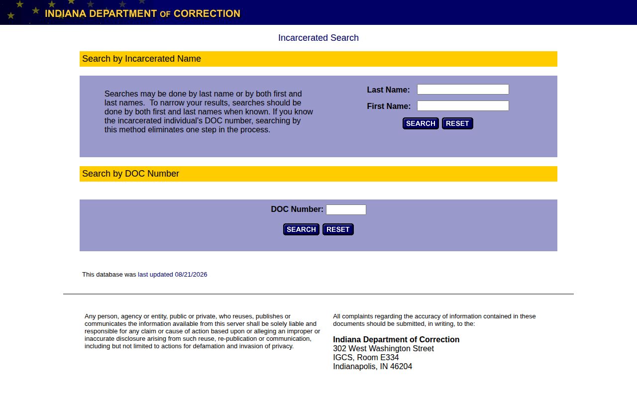 Fayette County state custody record search on IDOC